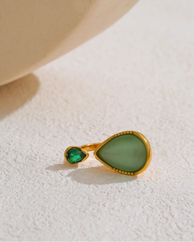 Anel Gota Pedra Natural & Zirconia