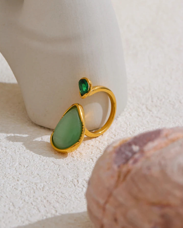 Anel Gota Pedra Natural & Zirconia