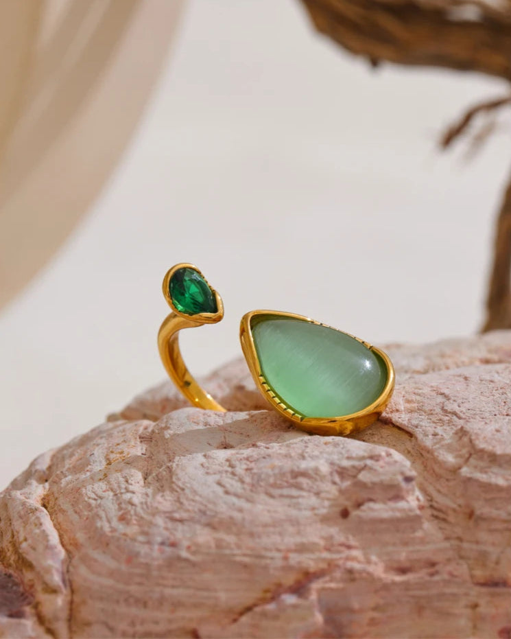 Anel Gota Pedra Natural & Zirconia