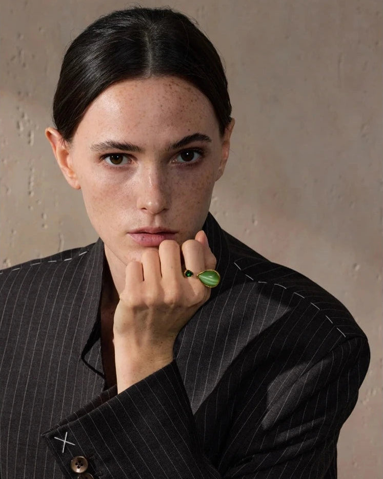 Anel Gota Pedra Natural & Zirconia