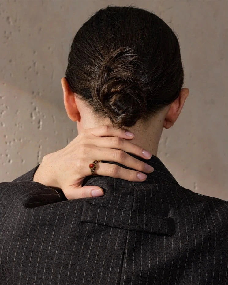 Anel Retrô Pedra Natural Vermelha