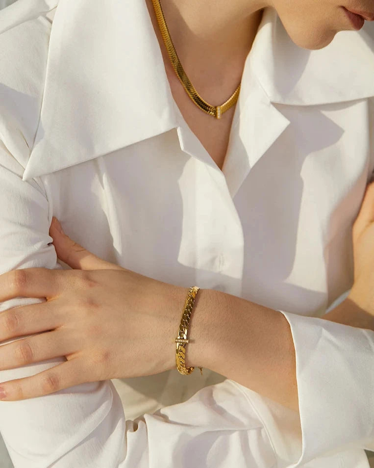 Pulseira Corrente Cubana Linha de Zircônia