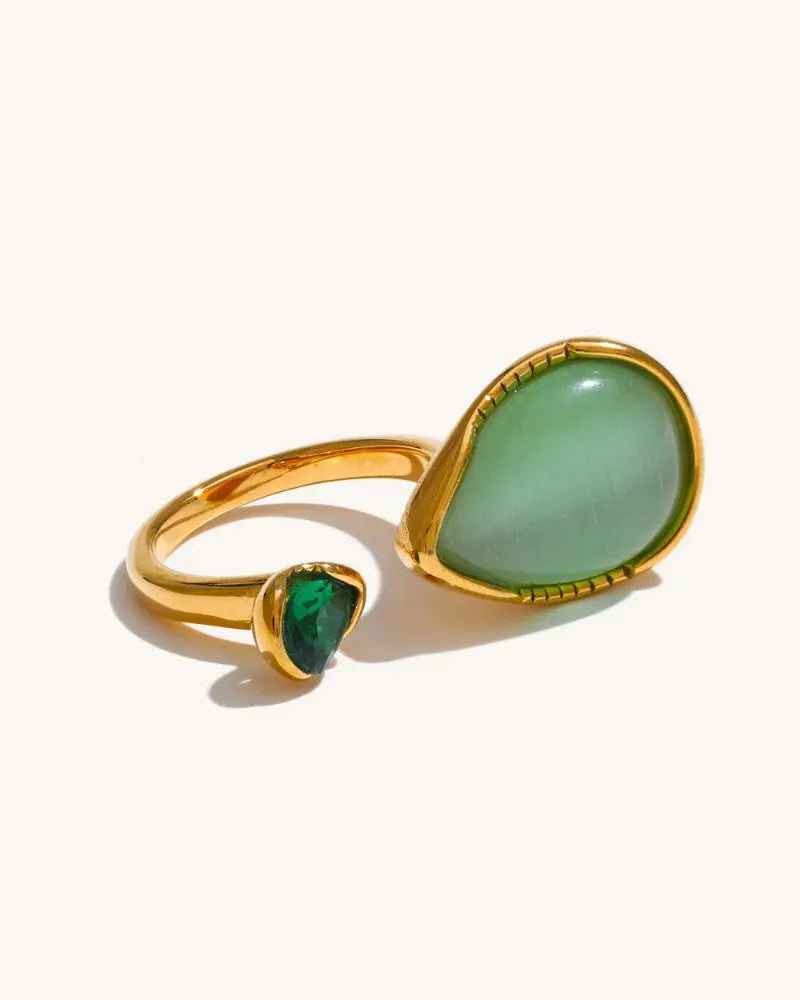 Anel Gota Pedra Natural & Zircônia