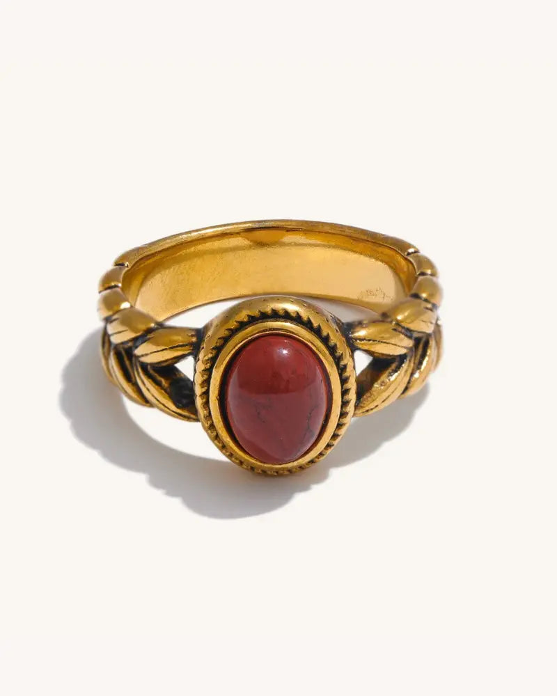 Anel Retrô Pedra Natural Vermelha