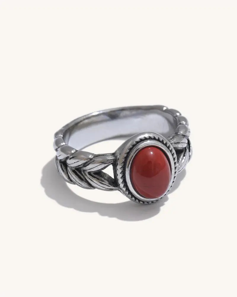 Anel Retrô Pedra Natural Vermelha