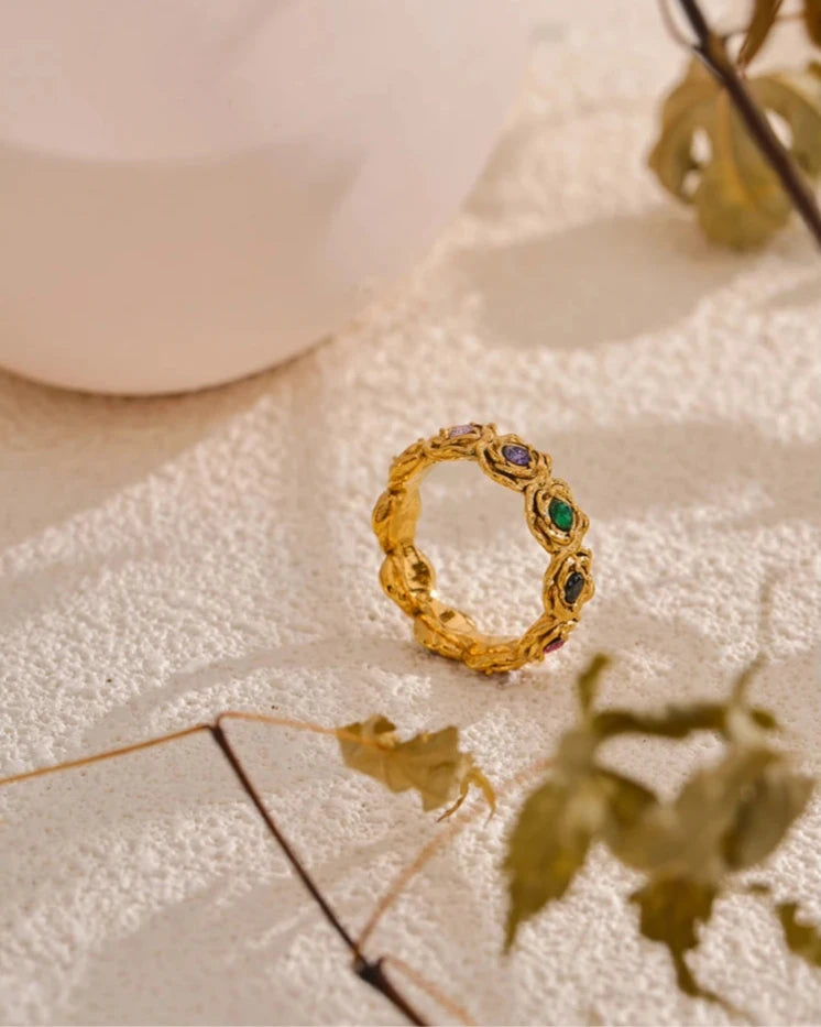 Anel Feminino JUVICI Flores com Zirconia de Ouro 18k