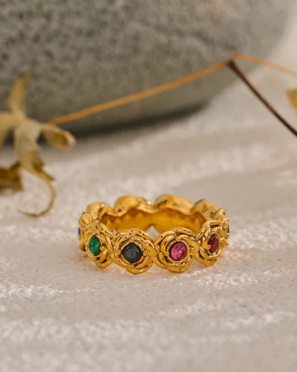 Anel Feminino JUVICI Flores com Zirconia de Ouro 18k
