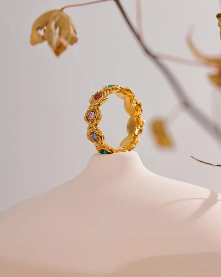 Anel Feminino JUVICI Flores com Zirconia de Ouro 18k