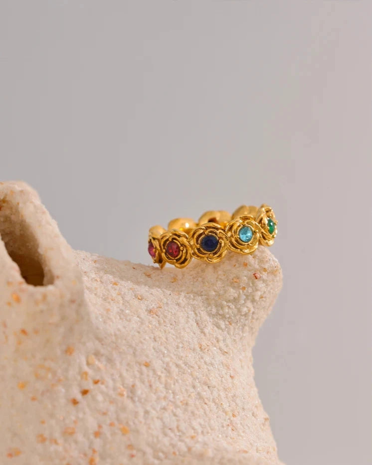 Anel Feminino JUVICI Flores com Zirconia de Ouro 18k