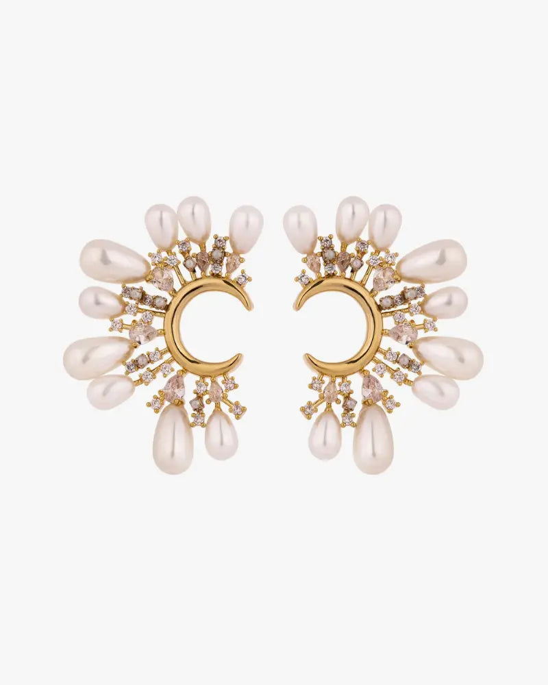 Brinco Stud Flower Pérolas & Zircônia