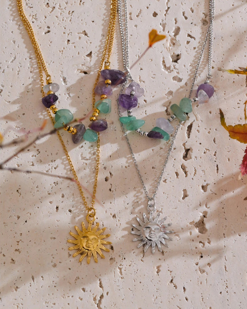 Colar Duplo Sol & Pedras Naturais