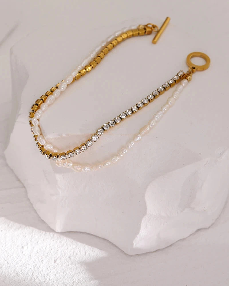 Pulseira Dupla Camada Pérola & Zircônia 