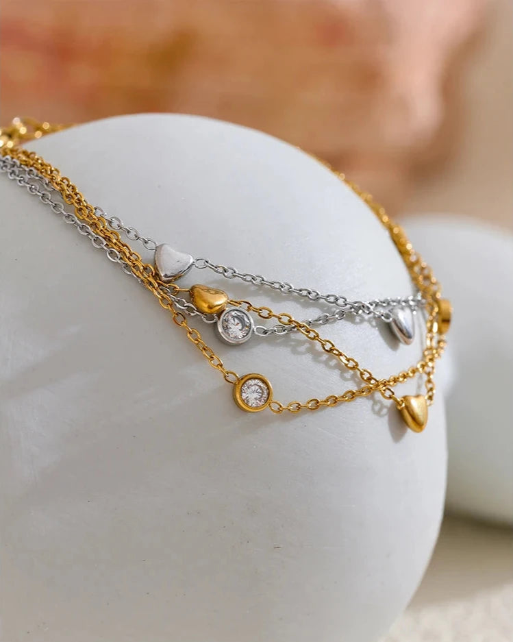 Pulseira Dupla Camada Corações & Zircônia