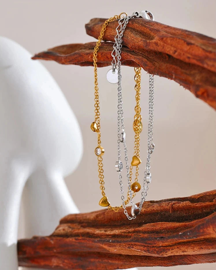 Pulseira Dupla Camada Corações & Zircônia