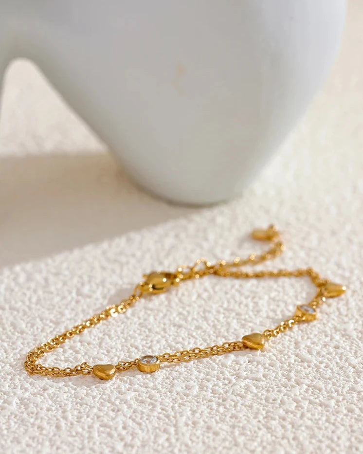 Pulseira Dupla Camada Corações & Zircônia