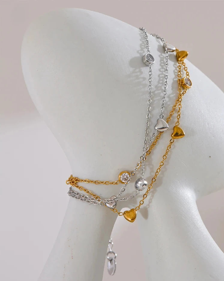 Pulseira Dupla Camada Corações & Zircônia