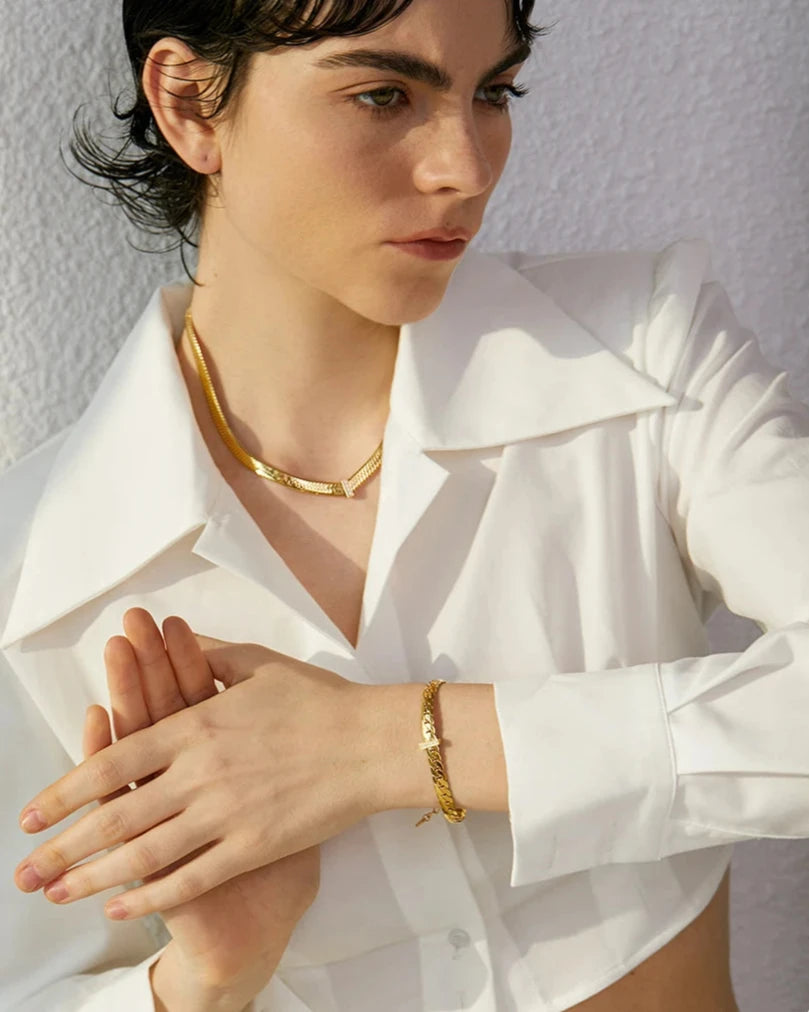 Pulseira Corrente Cubana Linha de Zircônia