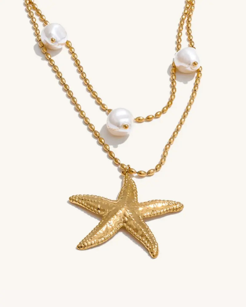 Colar Duplo Estrela do Mar & Pérolas