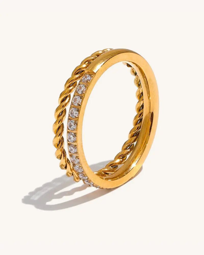 Anel Dupla Camada Torcido Strass
