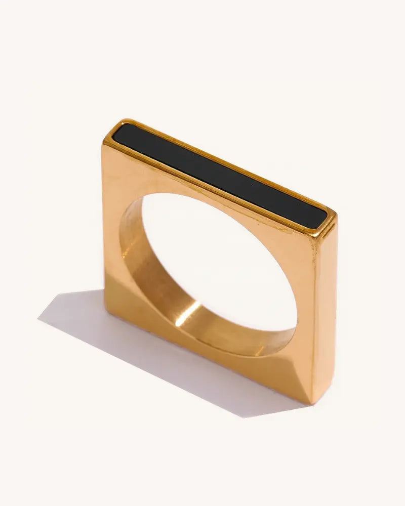 Anel Quadrado Geométrico Esmalte Preto