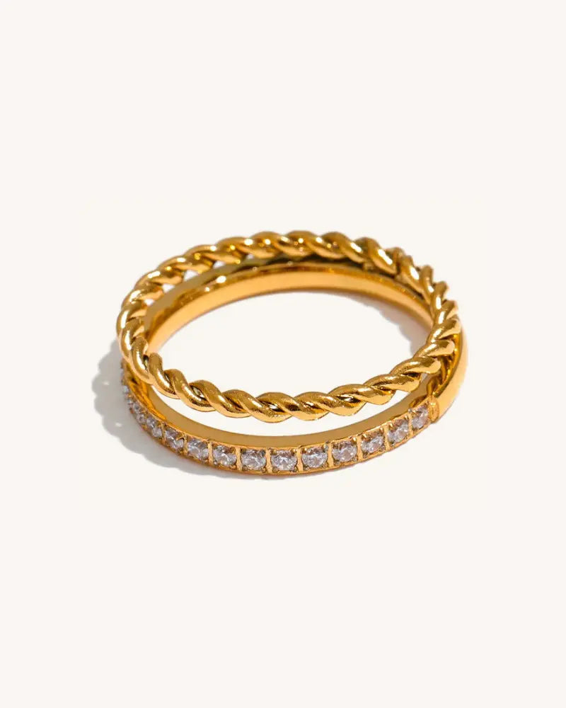 Anel Dupla Camada Torcido Strass