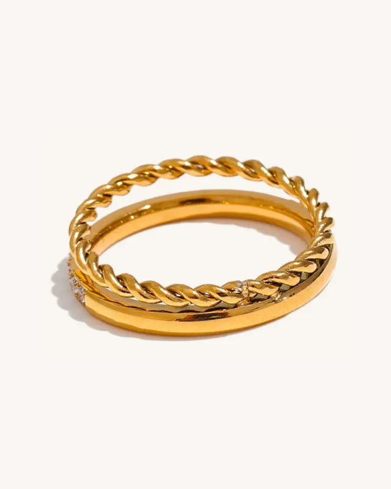 Anel Dupla Camada Torcido Strass