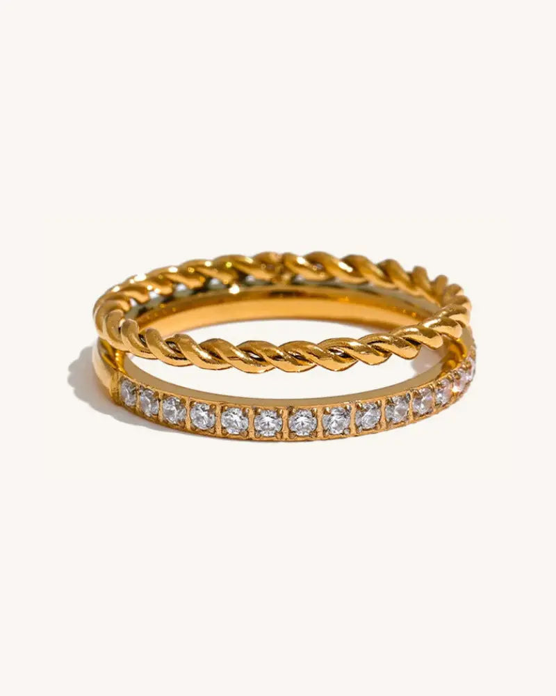 Anel Dupla Camada Torcido Strass