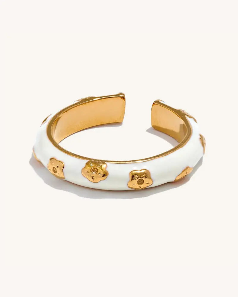 Anel Flor de Sol Esmalte Branco