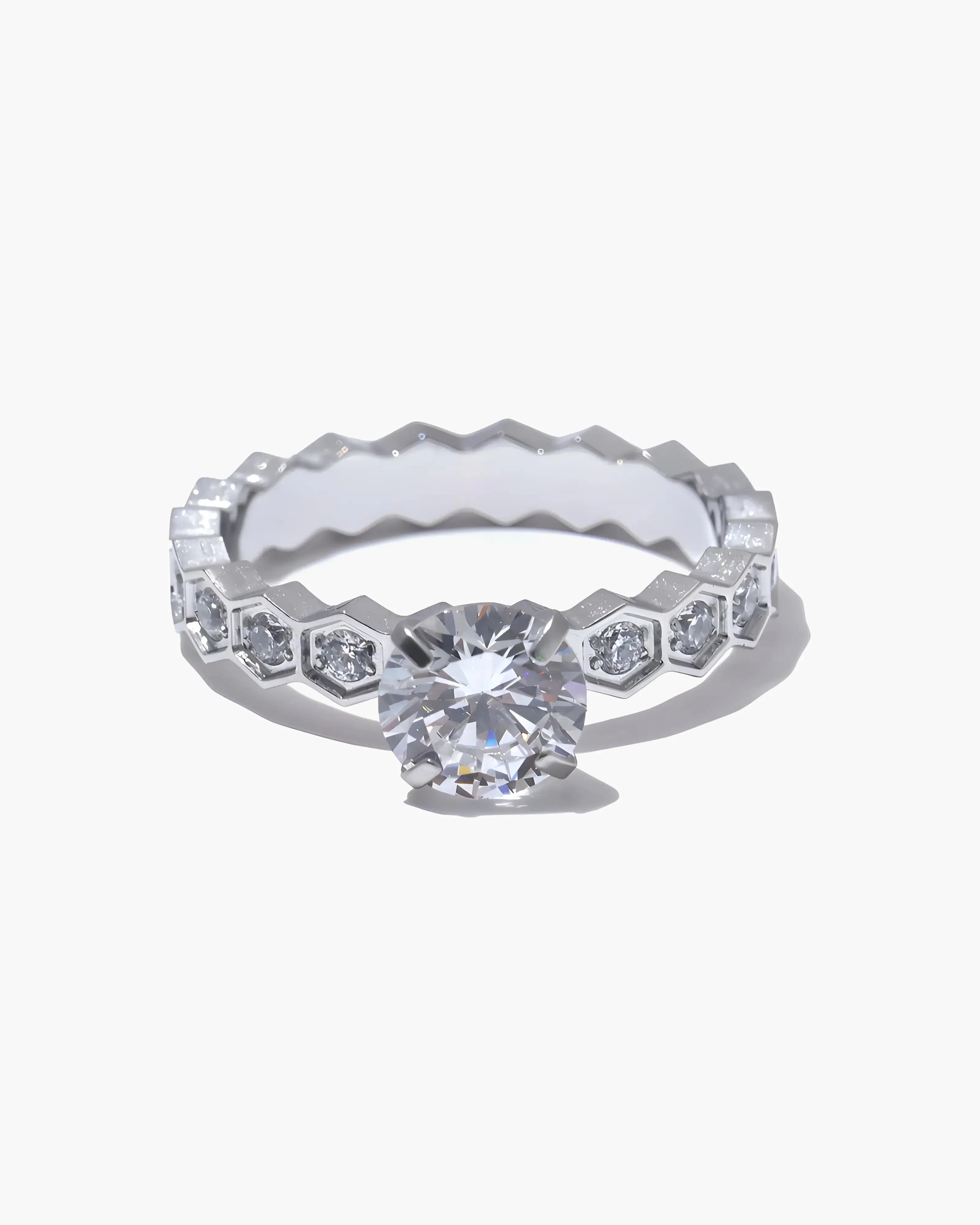 Anel Solitário Hexo Zircônia