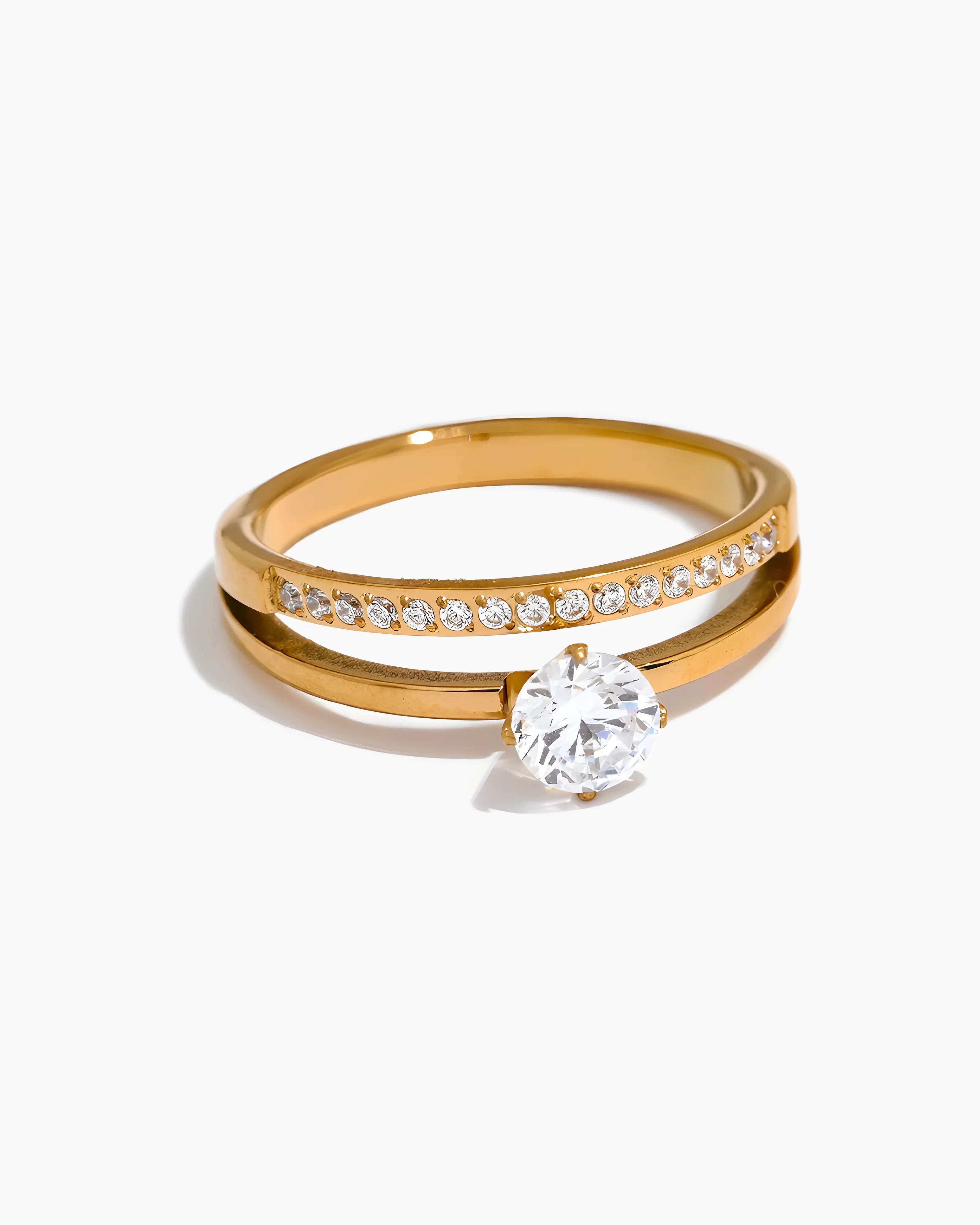 Anel Solitário Duplo Pavê