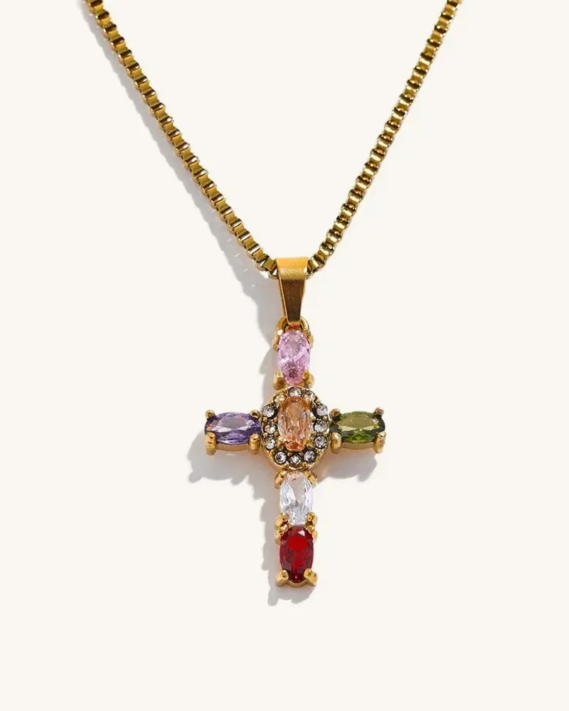 Colar Crucifixo Zircônias Coloridas