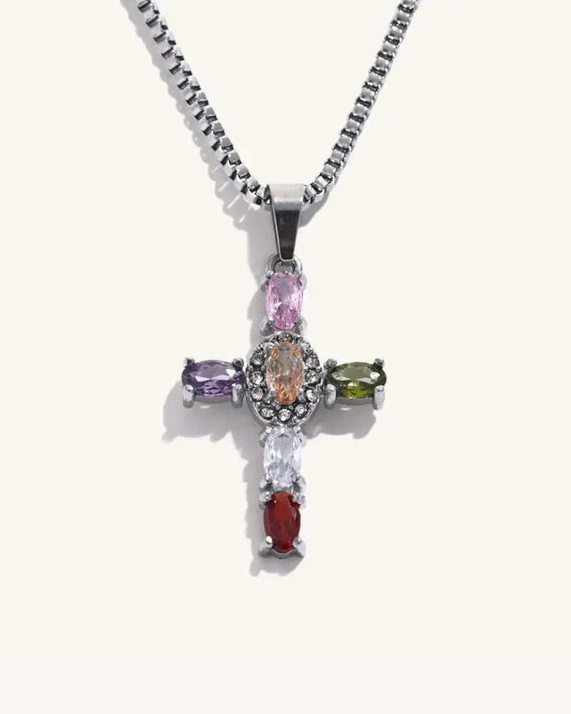 Colar Crucifixo Zircônias Coloridas