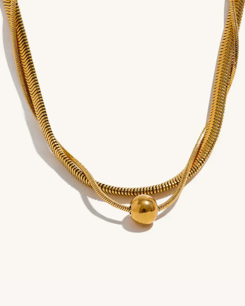 Colar Duplo Corrente Snake Esfera