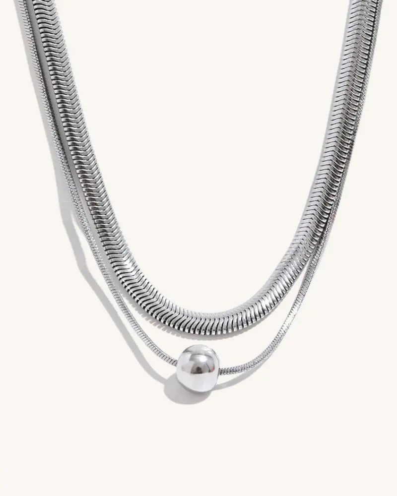 Colar Duplo Corrente Snake Esfera