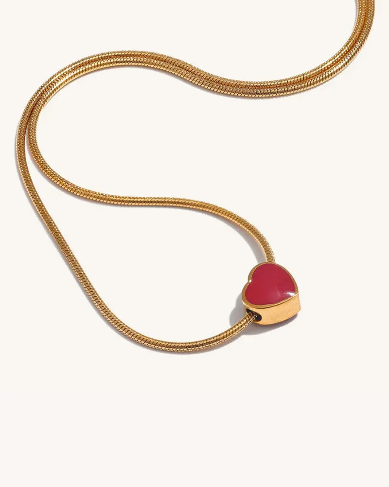 Colar Coração Dainty Esmalte Vermelho