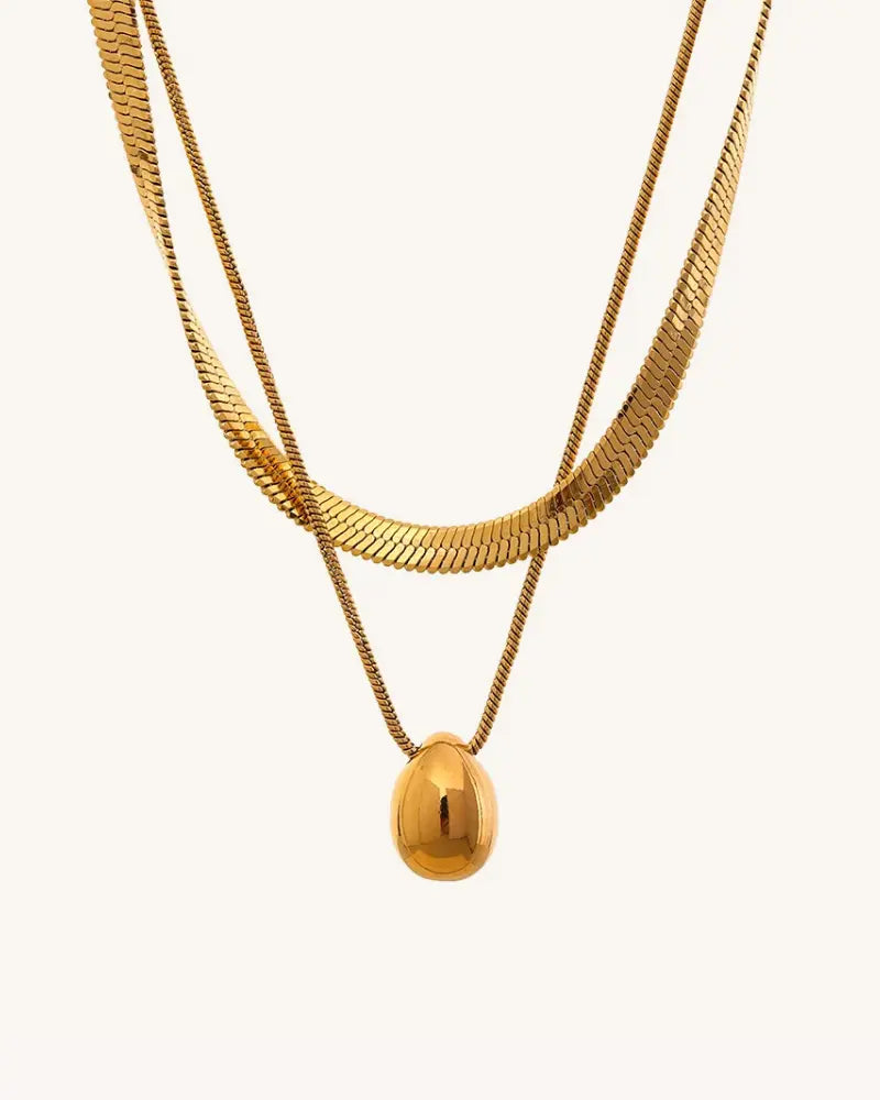 Colar Duplo Corrente Snake Esfera Oval