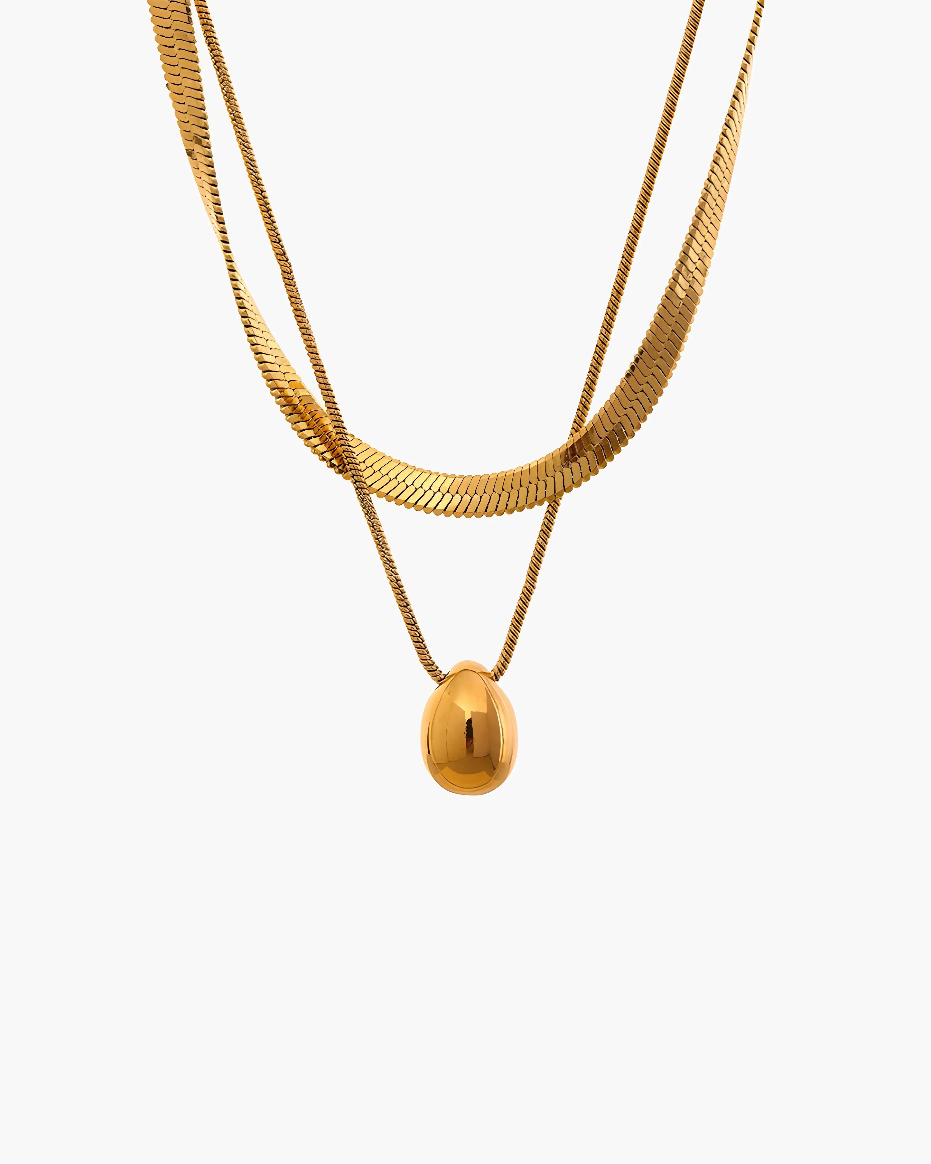 Colar Duplo Corrente Snake Esfera Oval