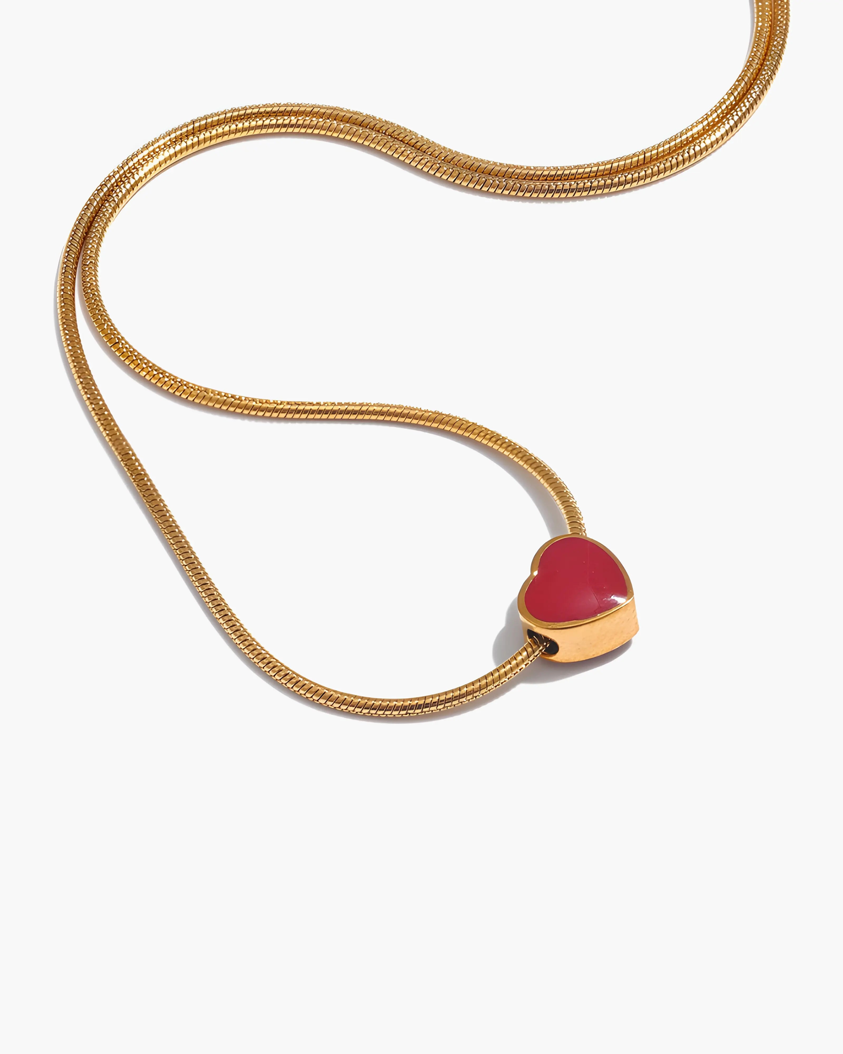 Colar Coração Dainty Esmalte Vermelho