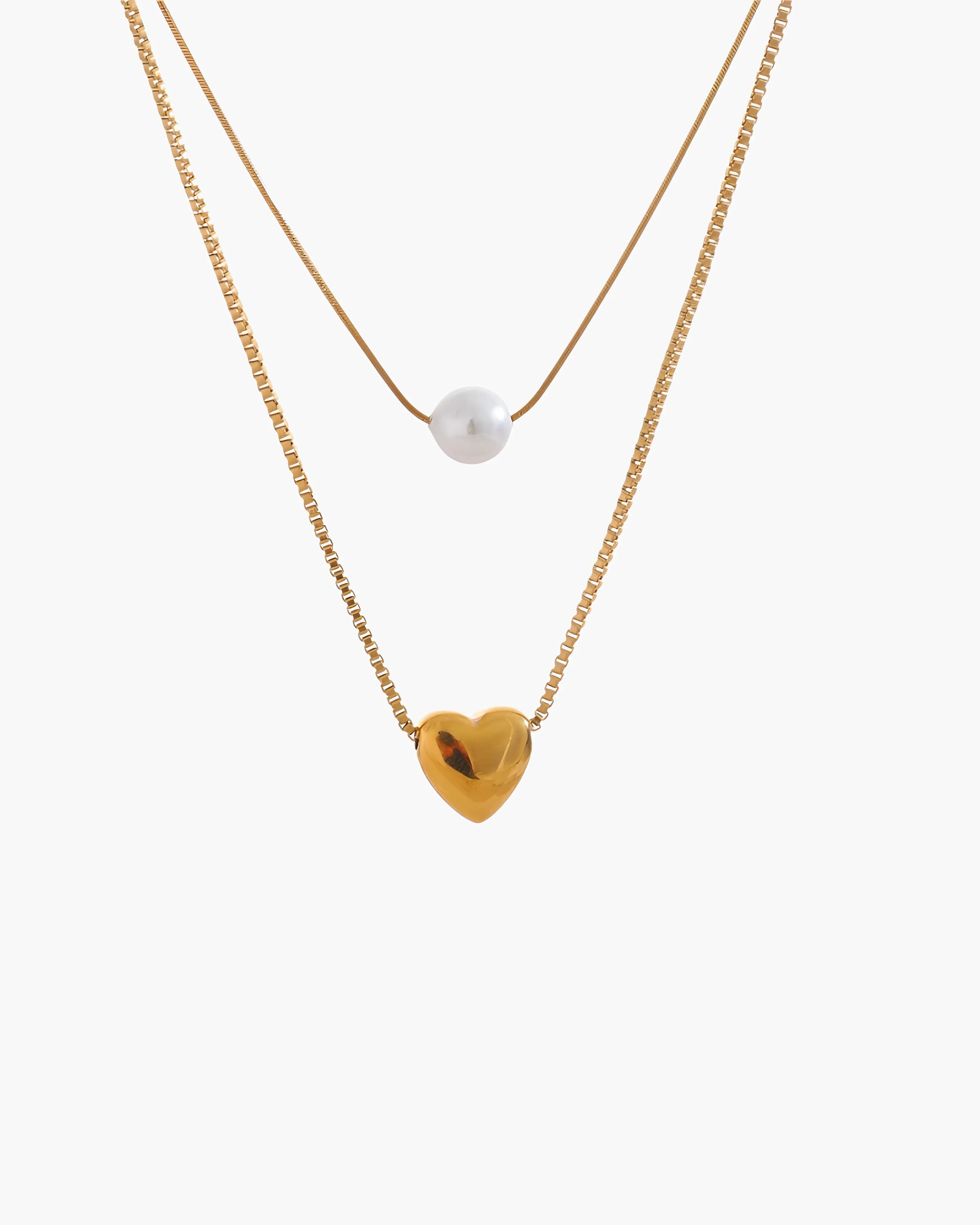 Colar Duplo Pérola & Coração