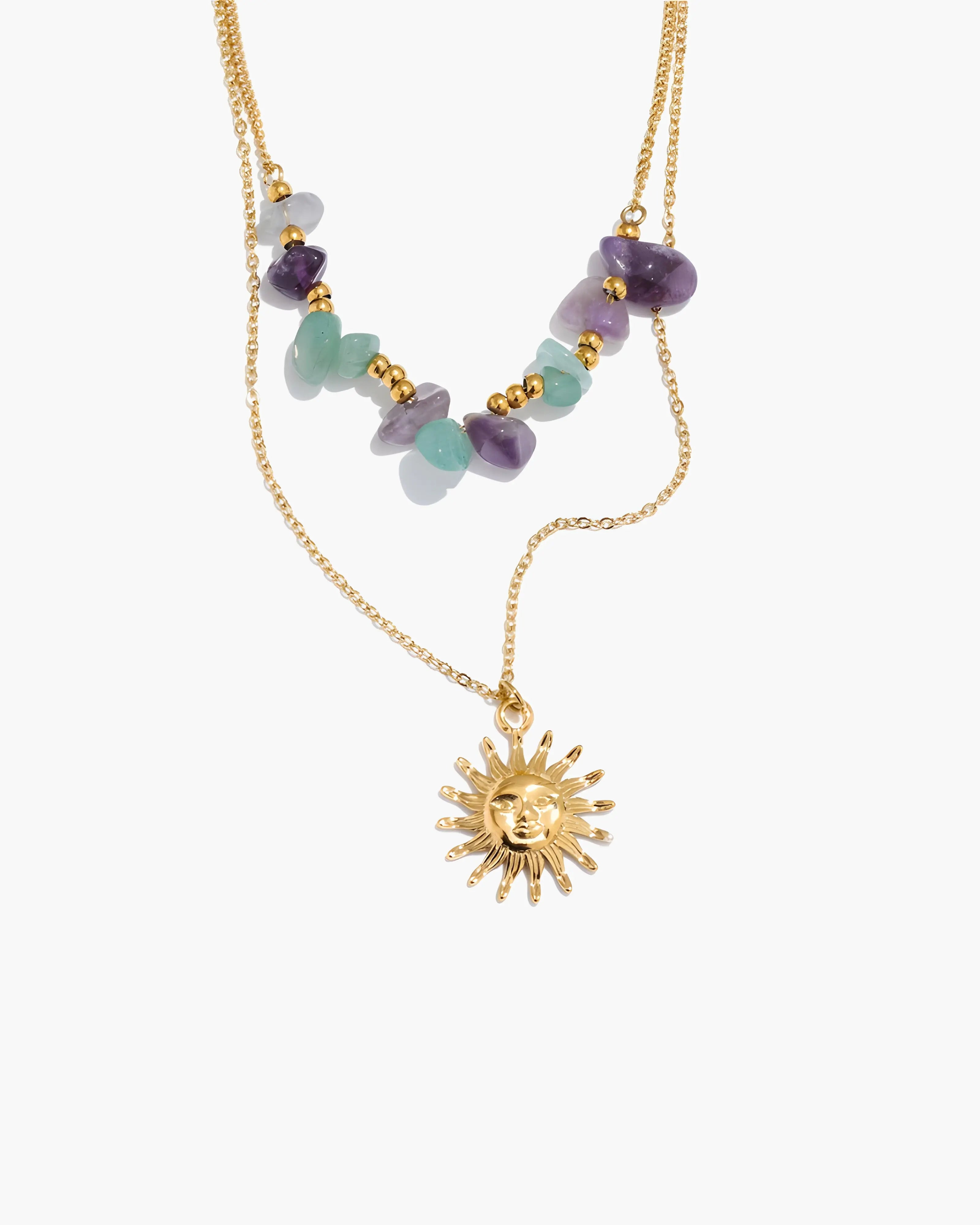 Colar Duplo Sol & Pedras Naturais