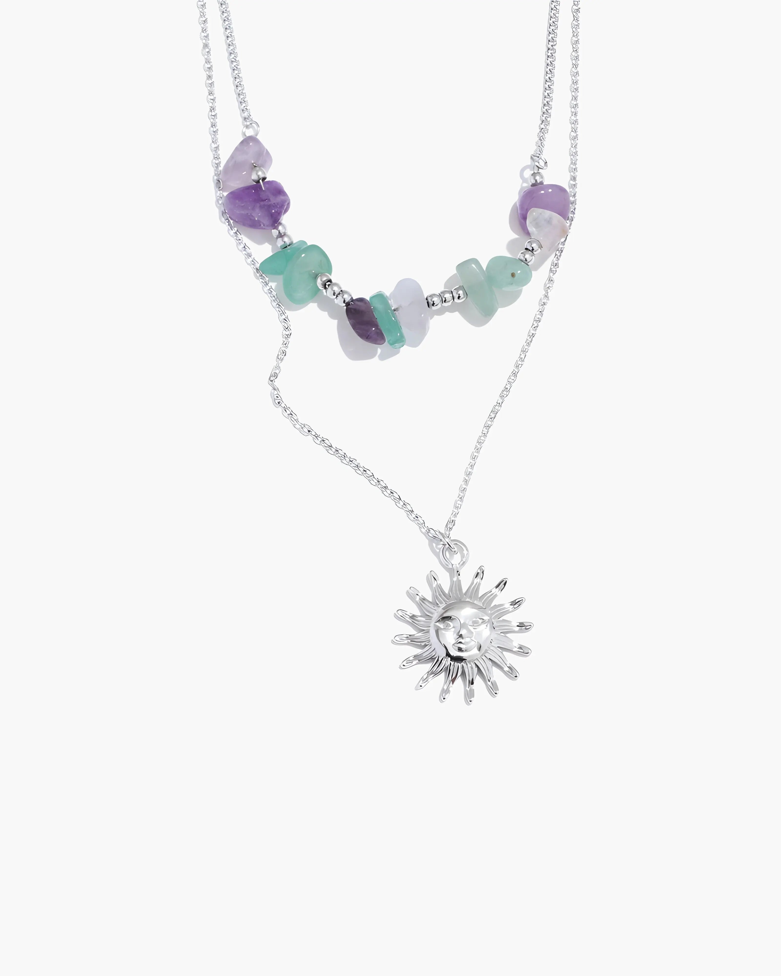 Colar Duplo Sol & Pedras Naturais