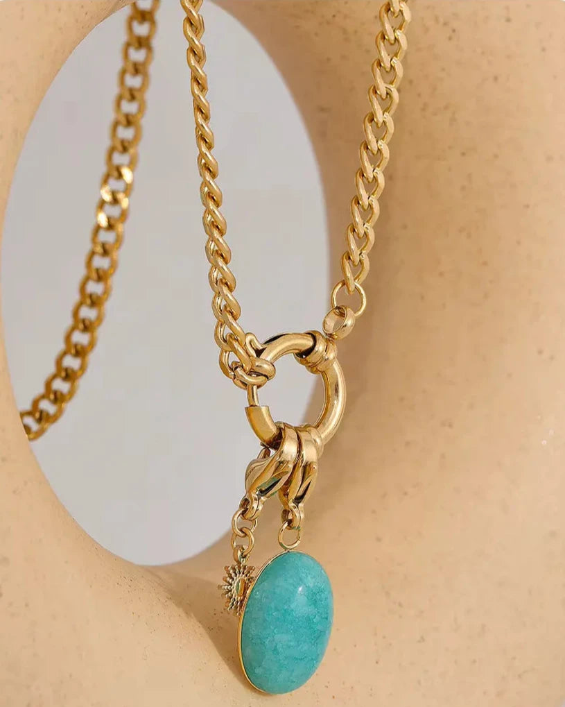 Colar Charms Pedra Natural Azul