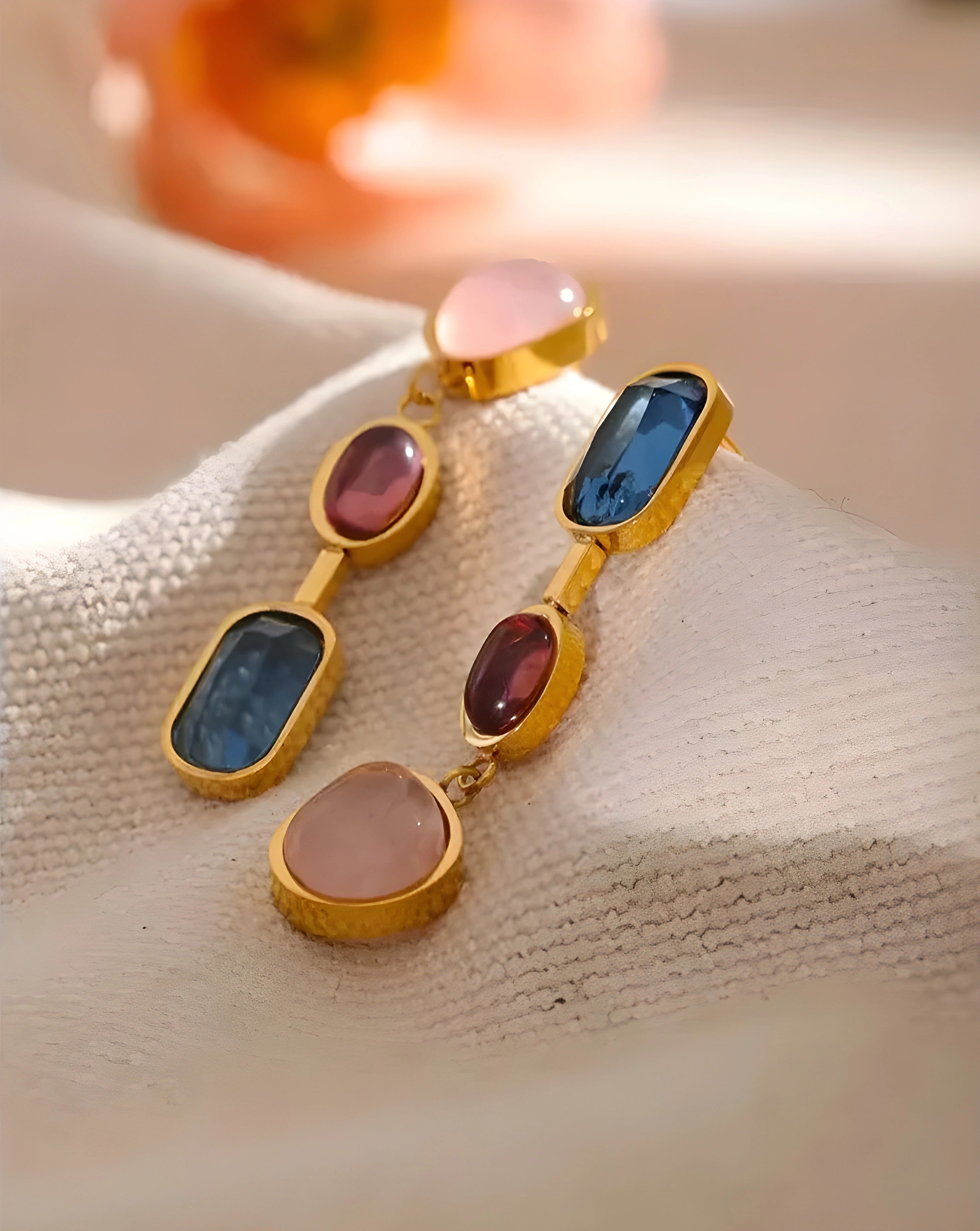 Brinco Pendente Zircônia & Pedra Natural