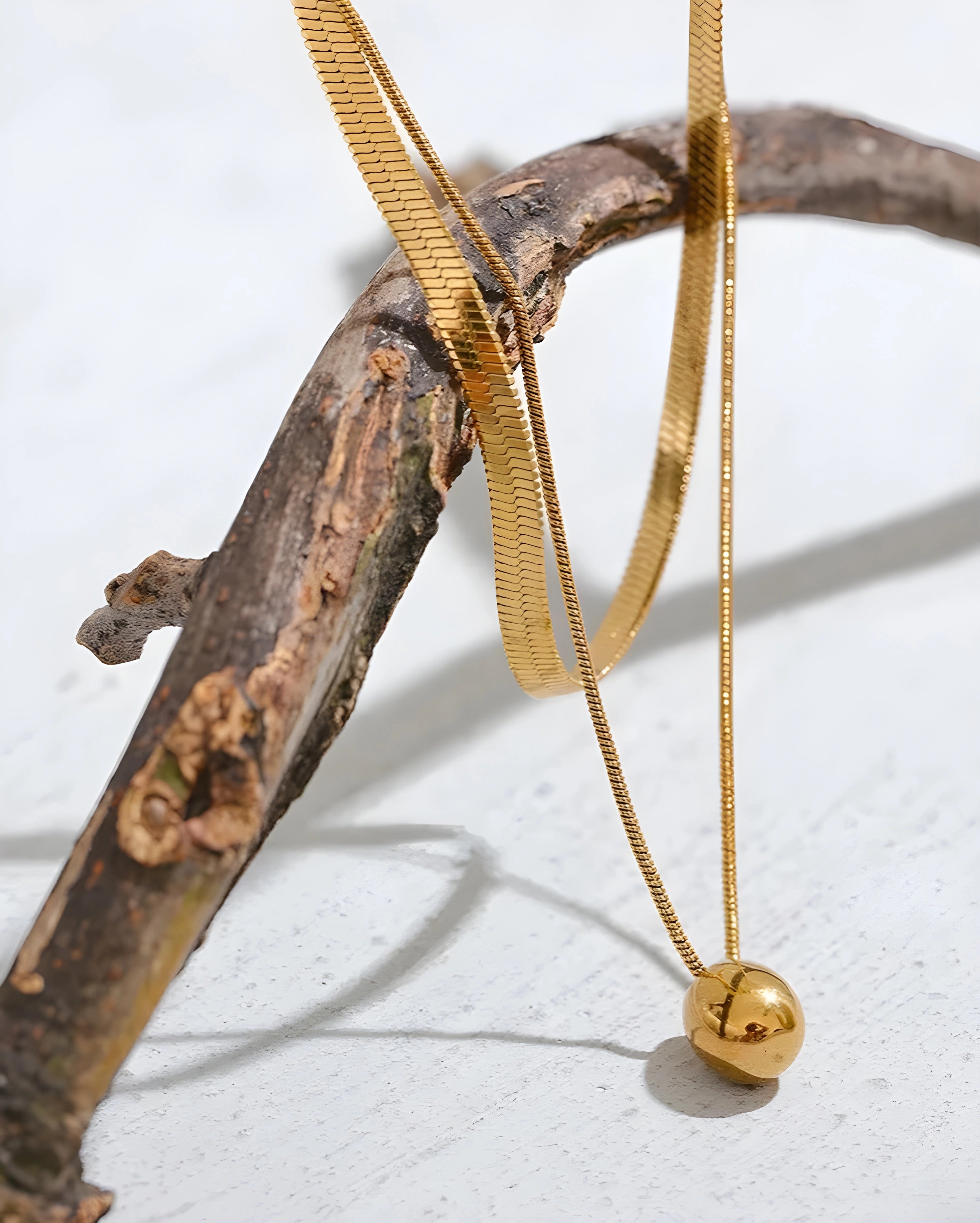 Colar Duplo Corrente Snake Esfera Oval