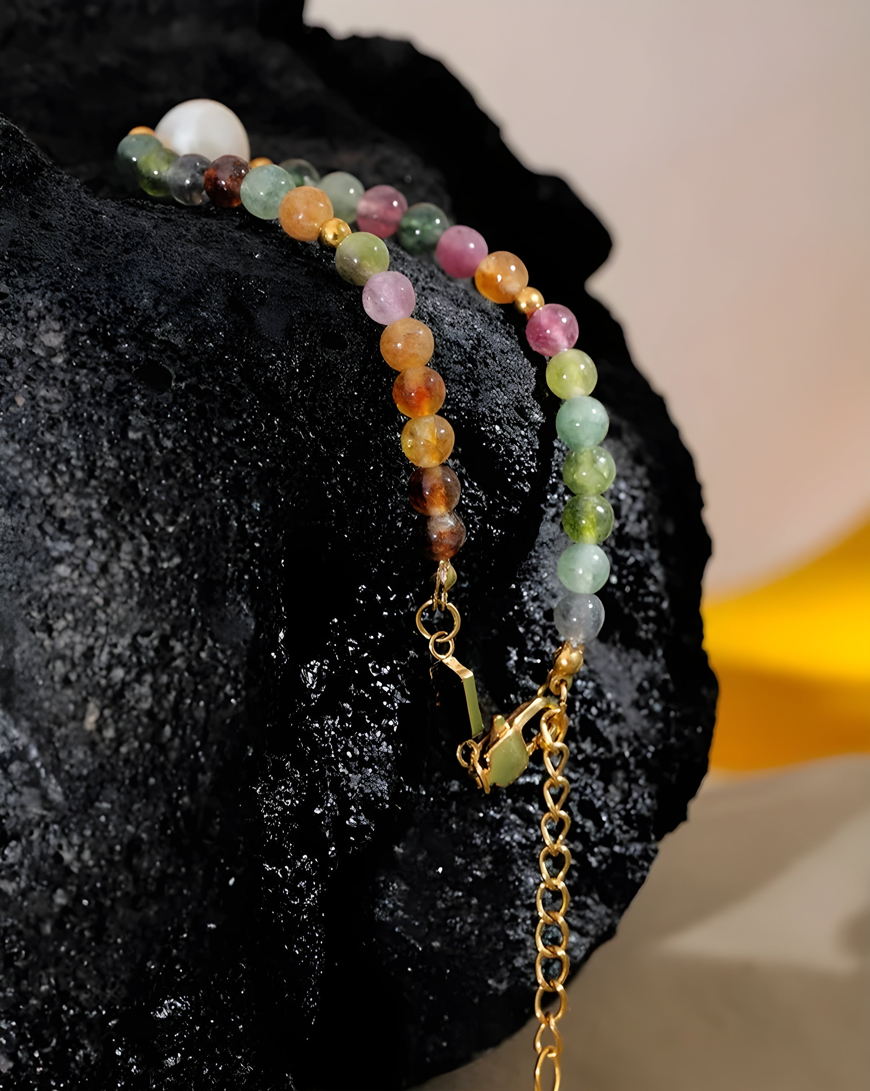 Pulseira de Contas Turmalina & Pérola