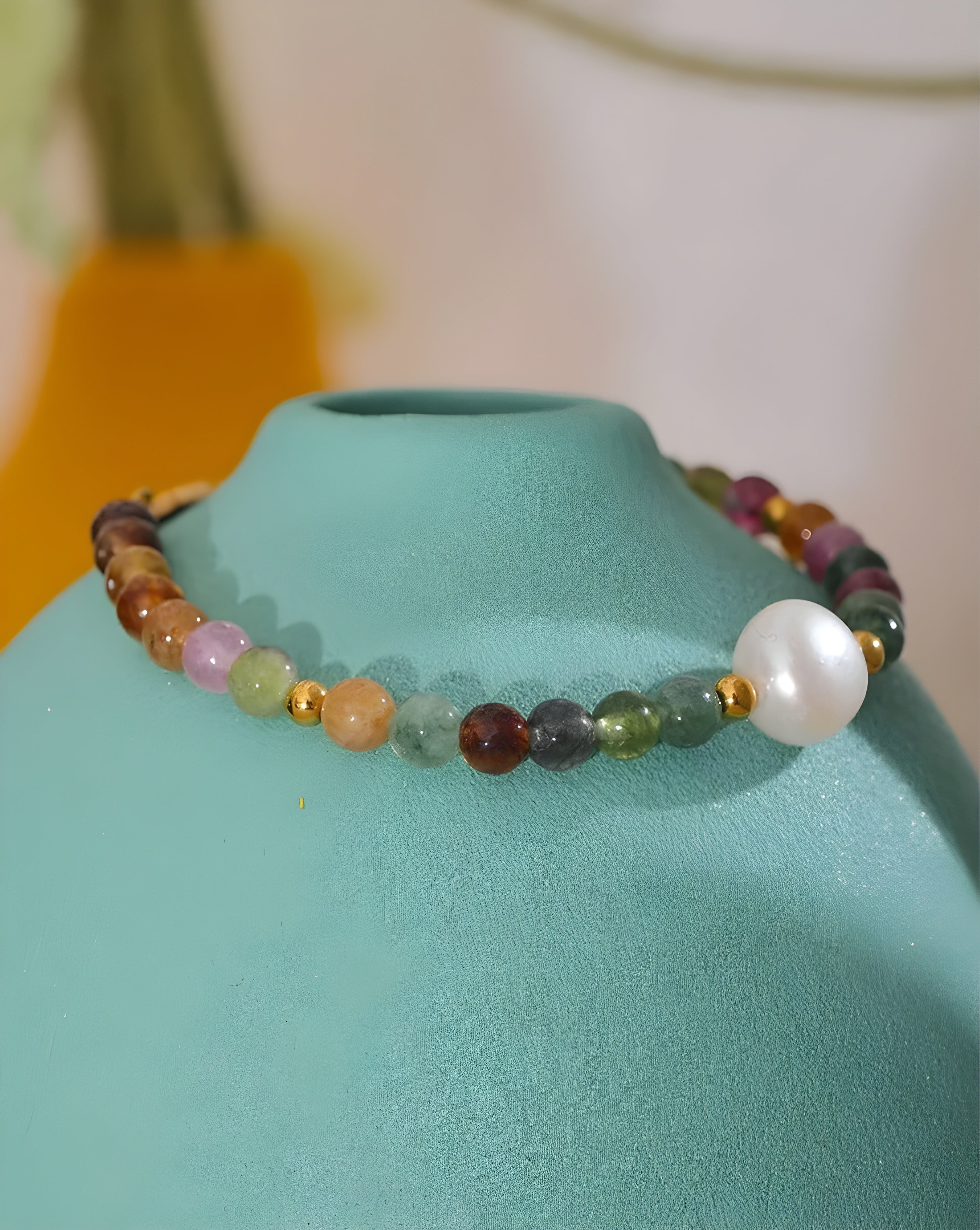 Pulseira de Contas Turmalina & Pérola