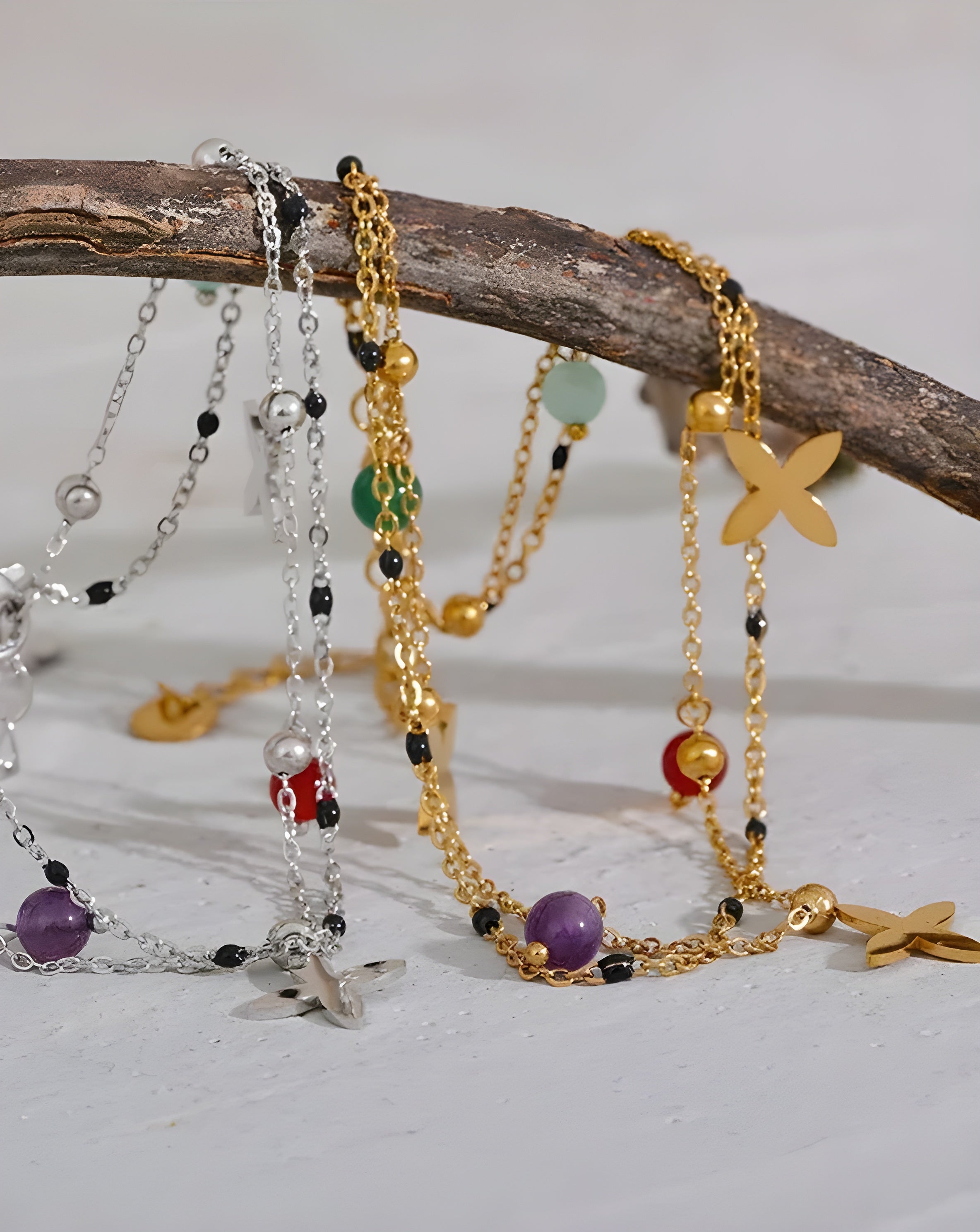 Tornozeleira Dupla Flor Pedras Naturais