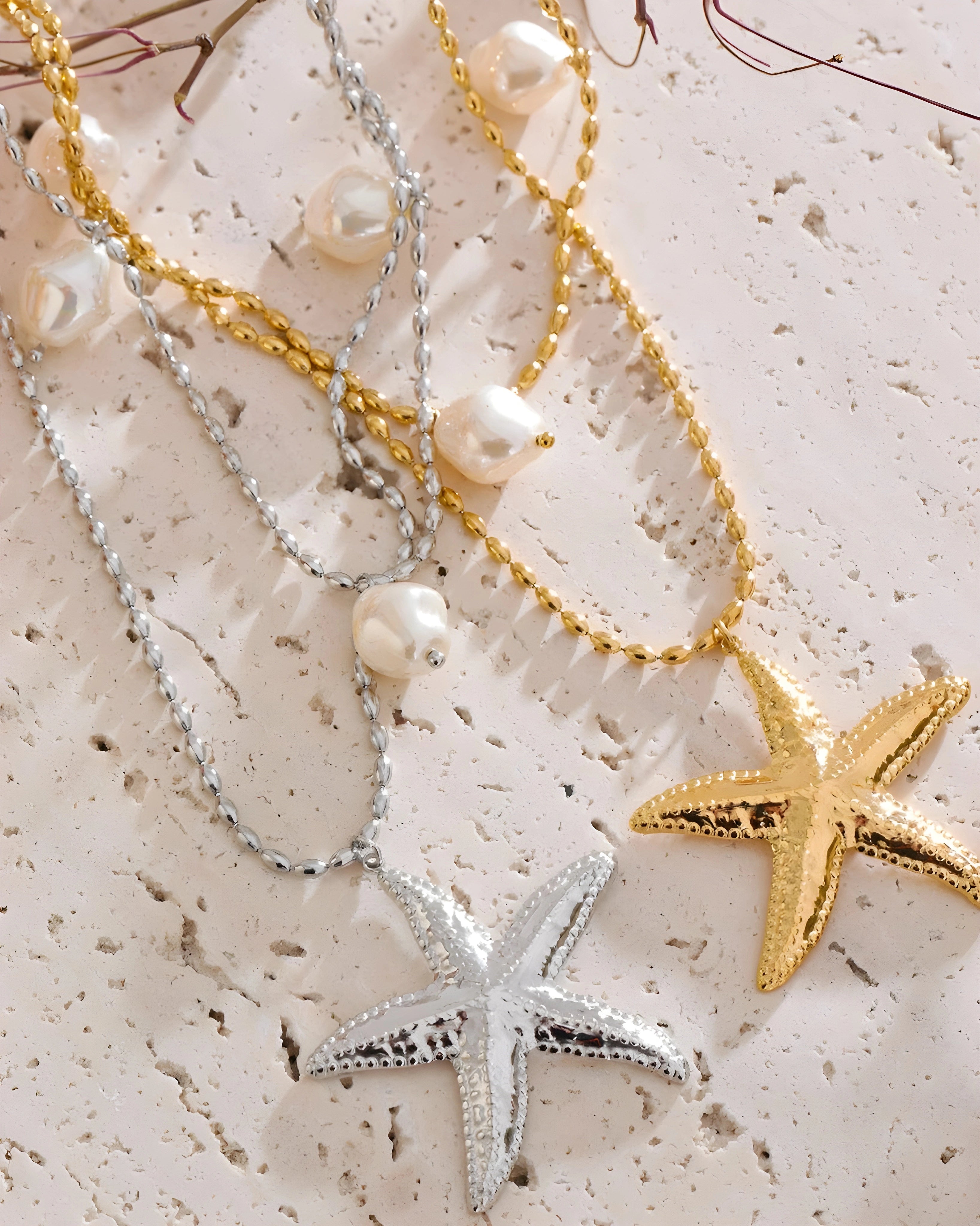 Colar Duplo Estrela do Mar & Pérolas