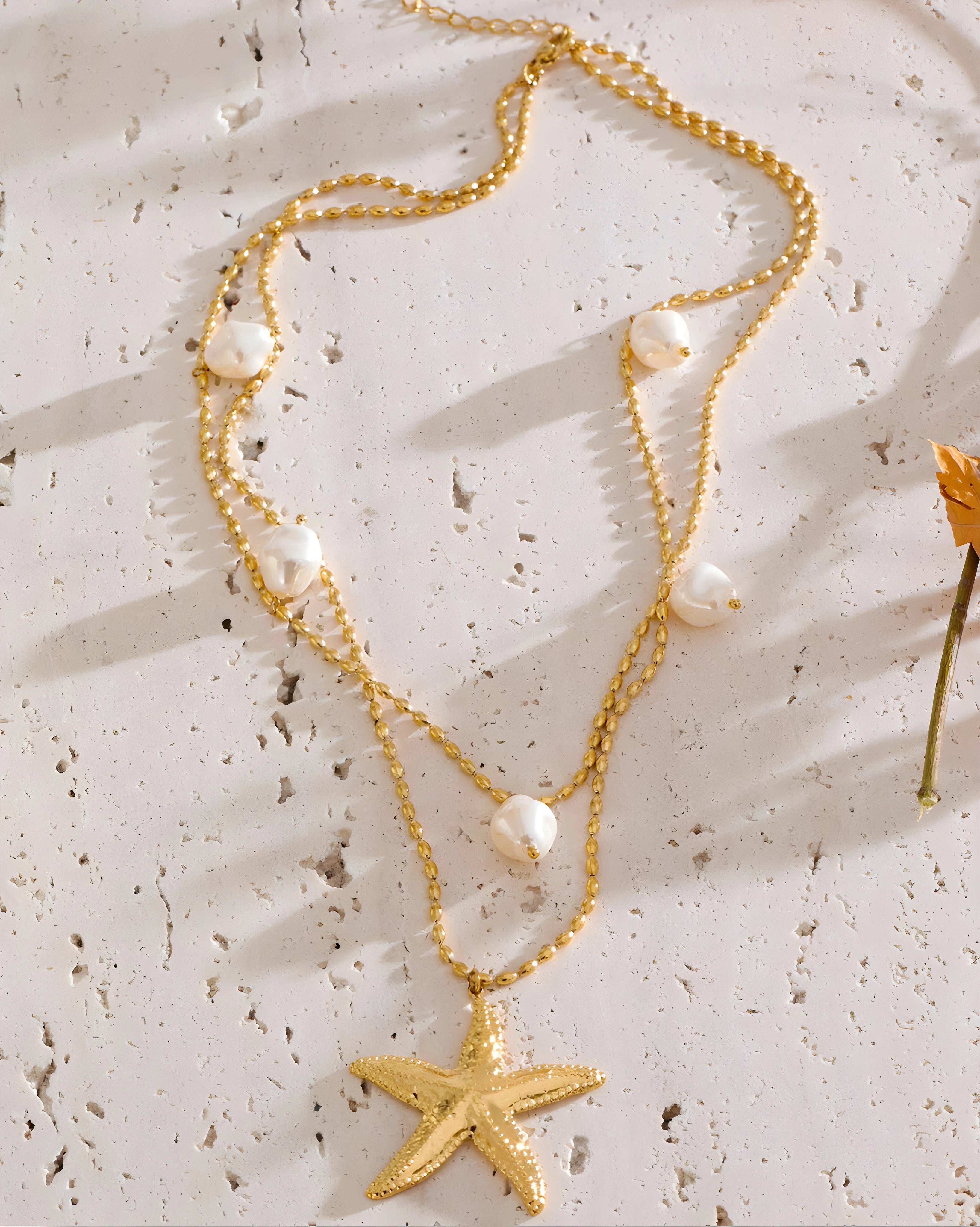 Colar Duplo Estrela do Mar & Pérolas