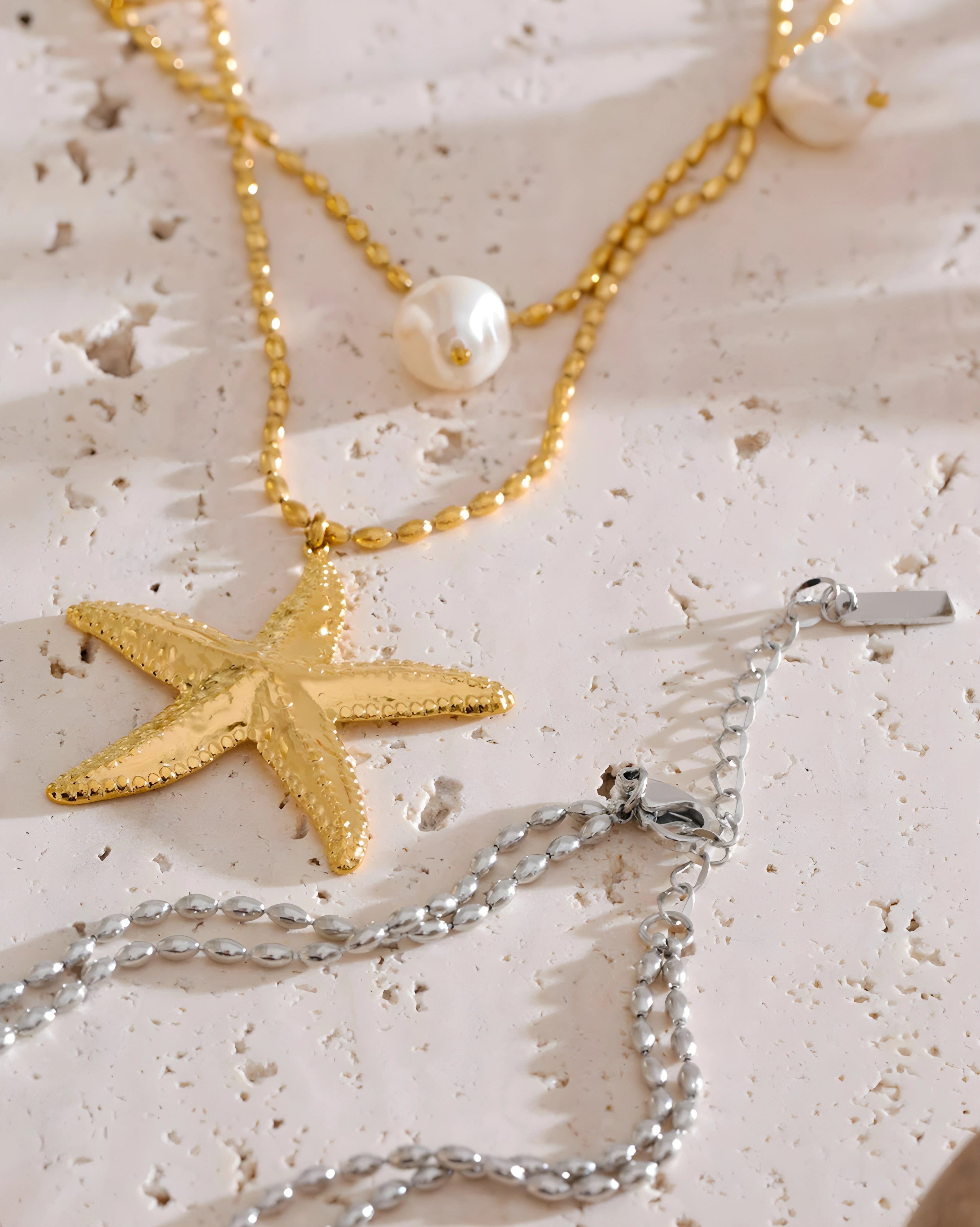 Colar Duplo Estrela do Mar & Pérolas